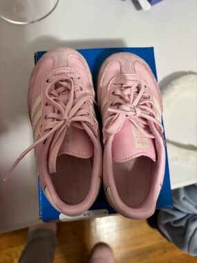adidas Pink Kids Suede & Leather Classic Sneakers with Cream Stripes